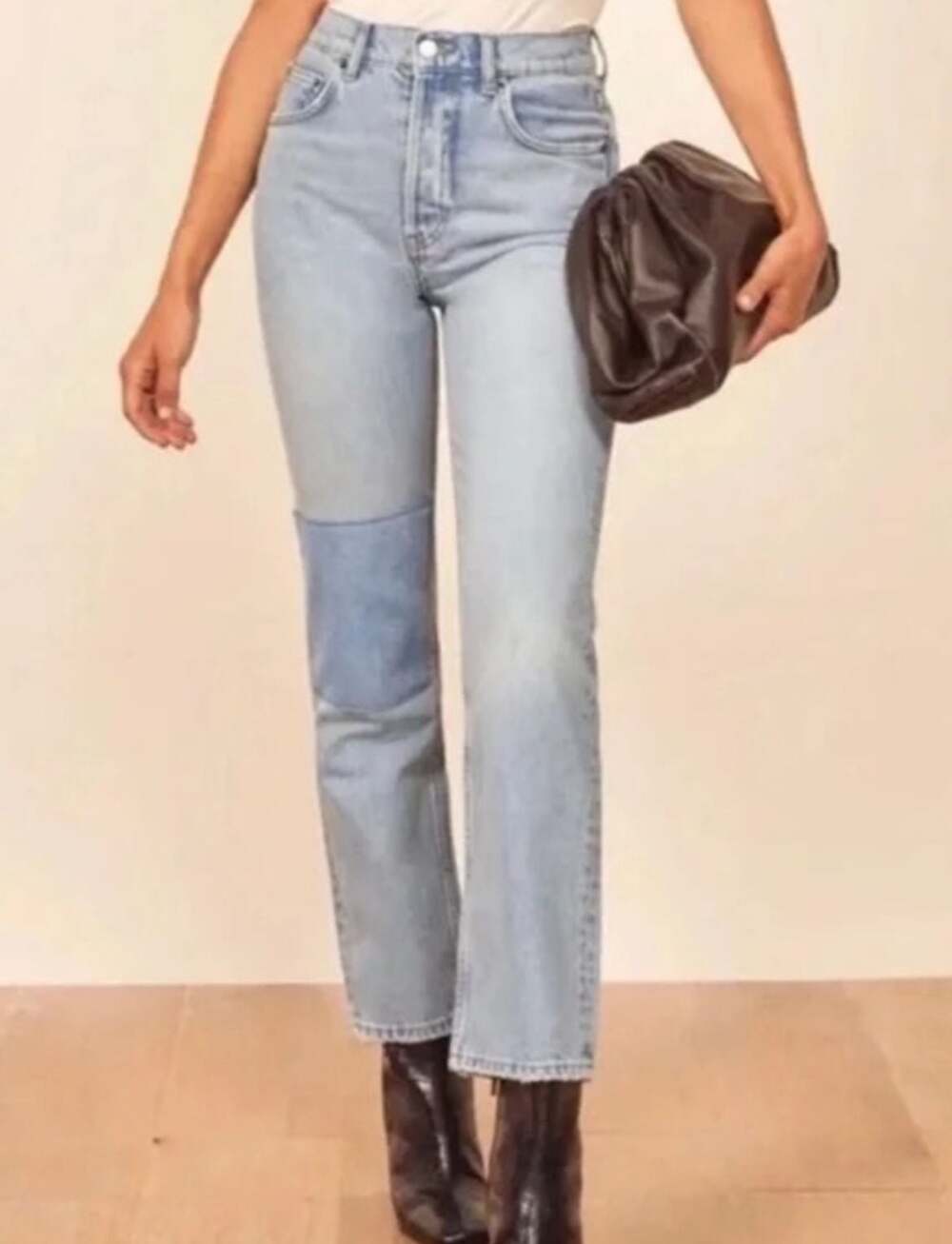 Reformation Cynthia High Rise Straight Leg Patchwork Jeans